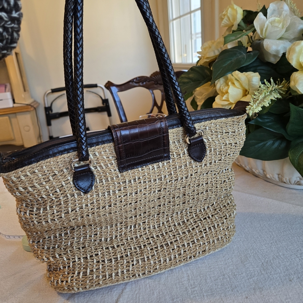 Brighton Natural Woven Shoulder Bag with Black Trim - Picture 7 of 7